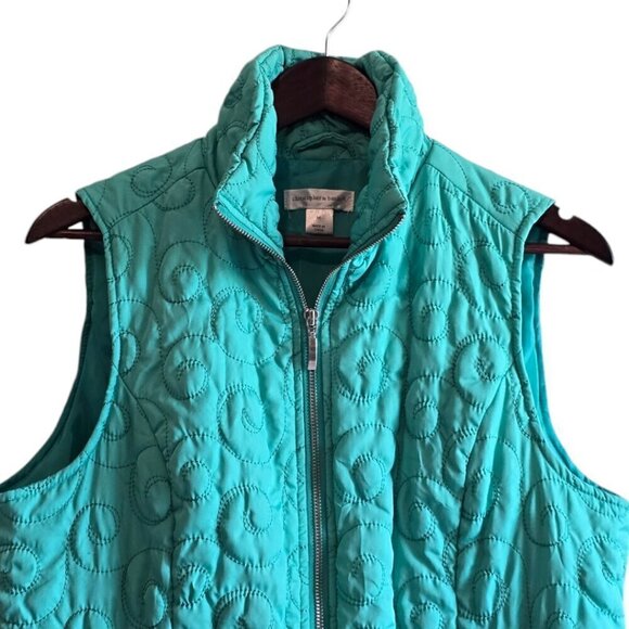 Christopher Banks Teal Quilted Zip Front Vest Sz M - Picture 3 of 7